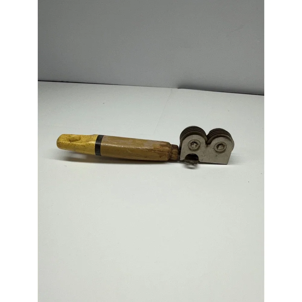 Vintage EKCO Knife Sharpener Wood Handle Yellow Black Manual Steel Tool USA